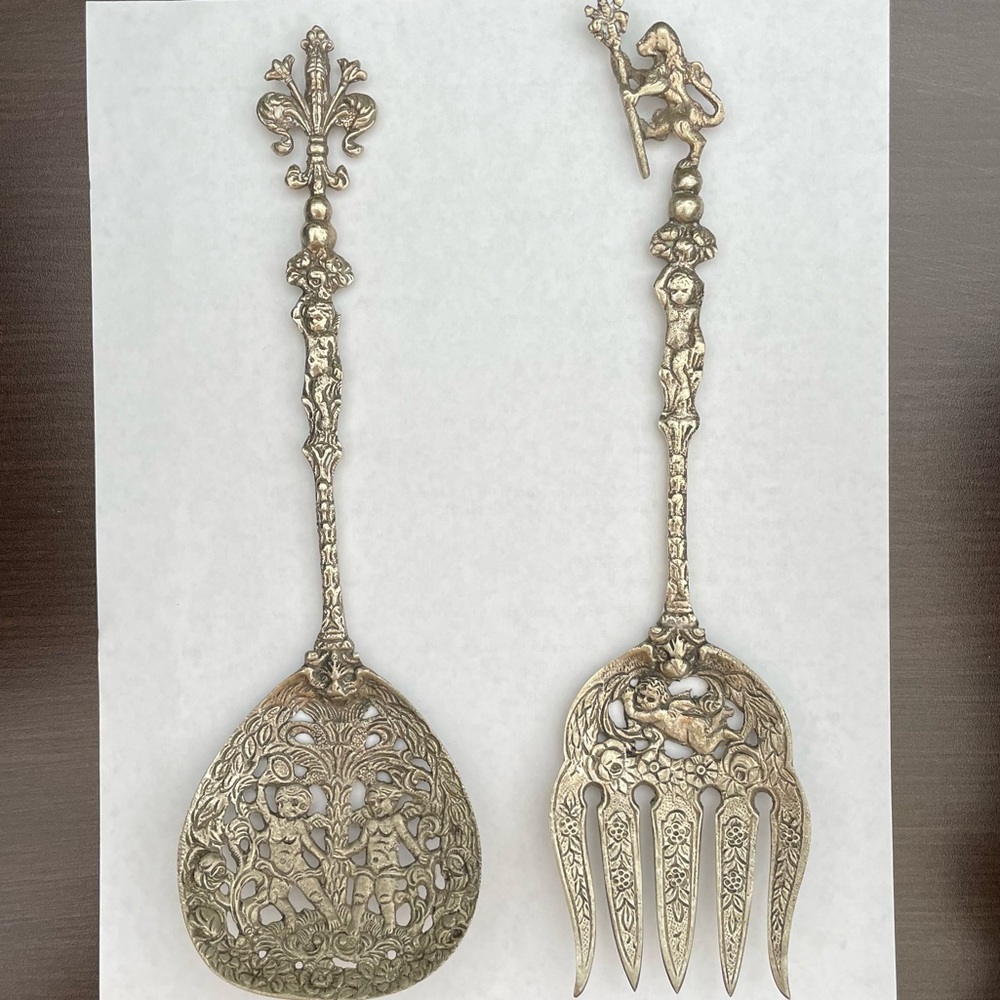 Ugo Bellini set of 2 silverplated Italian baroque serving utensils Vintage